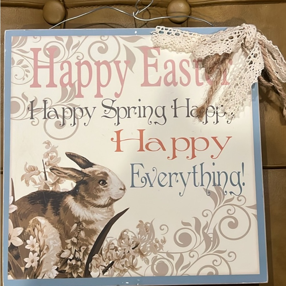 Happy Easter Bunny Wall Sign - Pastel Blue & Pink